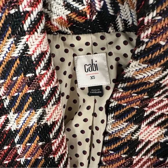 CAbi Regency Coat Plaid Fringe Hem Long Coat Size XS Wool Blend Tweed - Picture 11 of 15